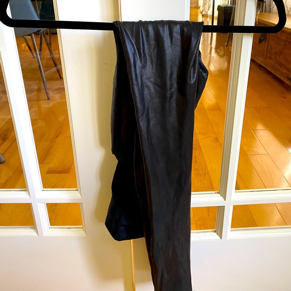 Spanx Maternity high-waisted black faux leggings